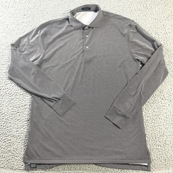 Turtleson Polo Shirt Mens Large Black Micro Check Long Sleeve Golf Performance - Picture 2 of 7